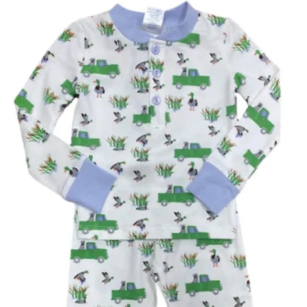 Ishtex Duck Hunting Mallard Dog Truck Long Sleeve Pajama Pants Set Boy Sz 6X/7